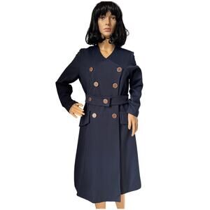 Vintage OOAK Navy coat dress double-breasted belted M